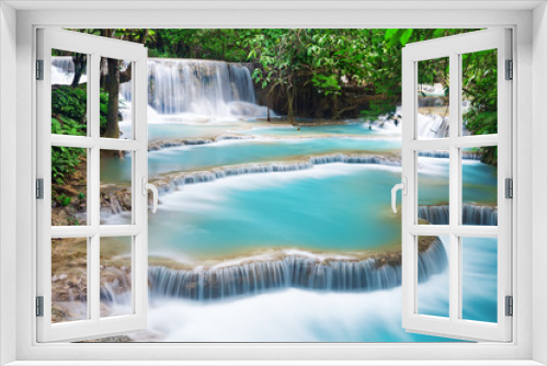 Fototapeta Naklejka Na Ścianę Okno 3D - Turquoise water of Kuang Si waterfall