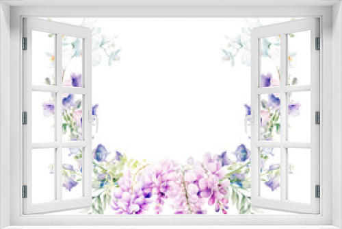 Fototapeta Naklejka Na Ścianę Okno 3D - Watercolor Floral Frame with Wisteria.