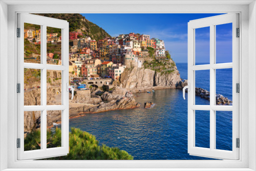 Manarola town at the Ligurian Sea, Italy.