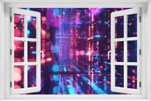 The technological cyberspace background of neon effect. AI technology generated image