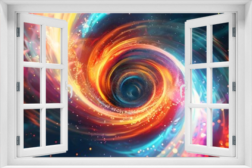 Colorful vortex energy, cosmic spiral waves, multicolor swirls explosion. Abstract futuristic digital background. 