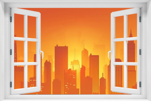simple flat vector illustration of a city skyline at night, using orange tones, simple shapes