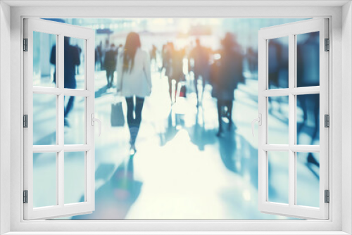 Blurred Scene of People Walking in a Modern Business Environment