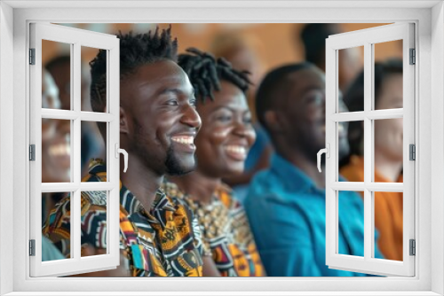 Candid shot of men and women exchanging smiles and positive vibes while attending a seminar.