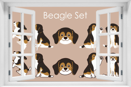 Fototapeta Naklejka Na Ścianę Okno 3D - Simple and adorable sable colored Beagle illustrations set