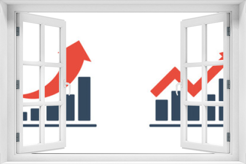 bar chart with rising trend and red arrow, negative or positive dynamic concept, 4 different vector icon, market or economical indicators