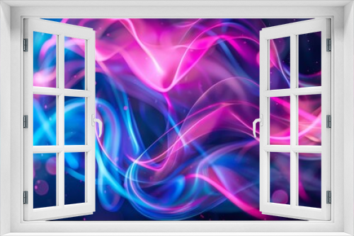 Abstract colorful smoke waves in blue and pink on dark background, creating a vibrant and dynamic visual experience.