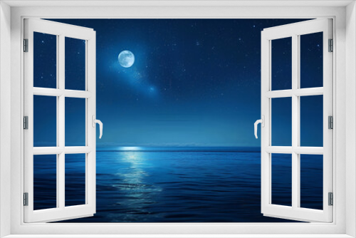 Blue moon over the sea with starts High detailed and Serene Blue Moon Over the Ocean