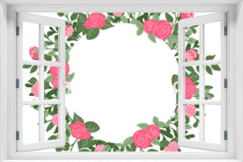 Fototapeta Naklejka Na Ścianę Okno 3D - Floral round flat template with abstract stylized plants. Summer botanical concept. Flat hand drawn colored wreath with flowers isolated on white background. Trendy print design for interior decor