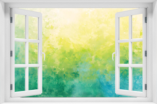 A vibrant watercolor background with yellow, green, blue, and turquoise gradient, creating a peaceful and serene summer vibe. Suitable for digital design and abstract art.