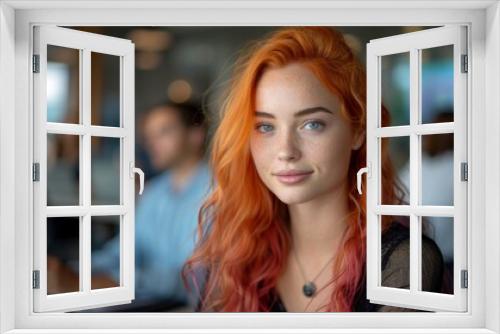 startup pitch, a fiery-haired gen z entrepreneur confidently presenting their innovative startup to a diverse panel of investors in a sleek boardroom, showcasing creativity and determination