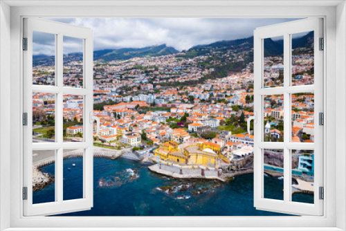 Fototapeta Naklejka Na Ścianę Okno 3D - Funchal city of Madeira island Portugal with fortress on the coast of Atlantic Ocean. Aerial view