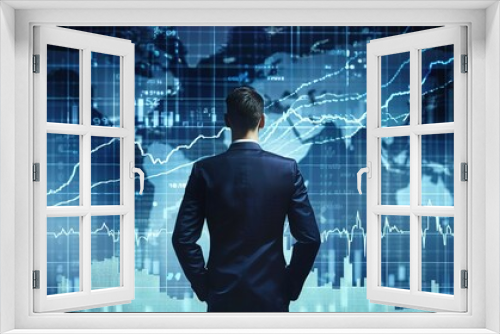 Businessman analyst analyzing stock market trend