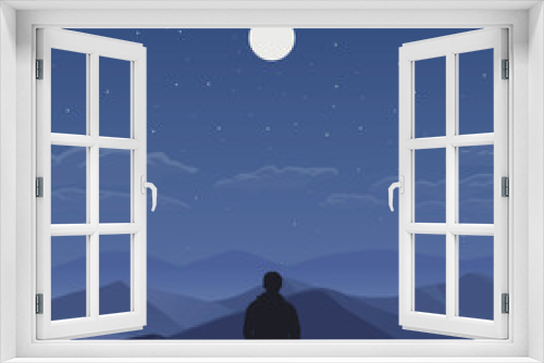 Fototapeta Naklejka Na Ścianę Okno 3D - Man Moon Silhouette, Adobe Illustrator Artwork