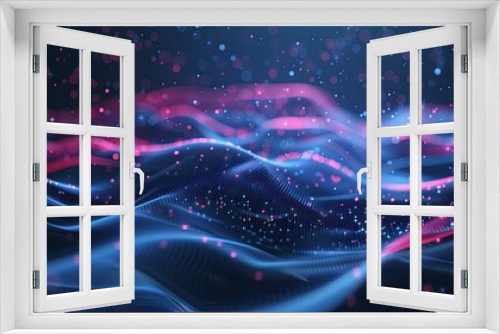 3D blue pink techno abstract background overlap layer on dark space