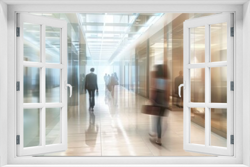 Business Professionals Walking in Modern Office Corridor.