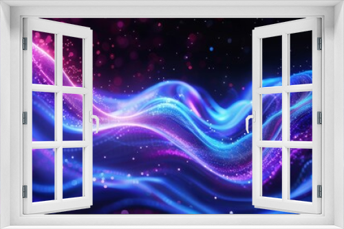 Vibrant Neon Light Waves on Reflective Surface with Glowing Pink and Blue Stripes in a Futuristic Design

