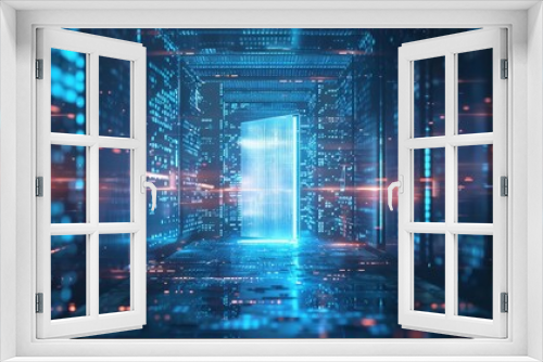 This is the future door in cyber space. A digital data center is a portal to virtual reality. An abstract path to virtual reality. An artifical gate in a virtual world. If this were real, it would be