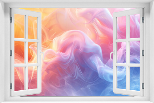 Background of Silk or smoke isolate flowing colored a bright mix of yellows, blues, pinks, pastels color, smooth wave curve,white background with copy space.