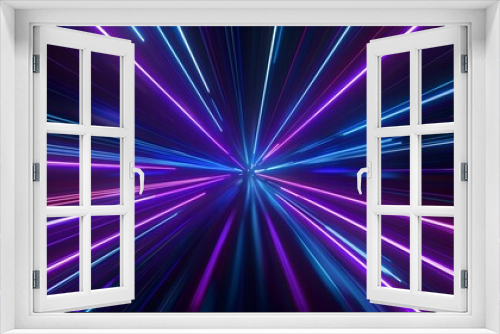 Futuristic visualization showcasing a dazzling blue and purple light line traversing through a hyper-speed warp in space