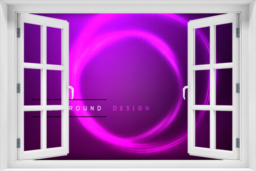 Fototapeta Naklejka Na Ścianę Okno 3D - Neon glowing circle rays, light round lines in the dark, planet style neon wave lines. Energetic electric concept design for wallpaper, banner, background