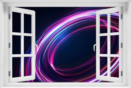 Flowing Neon Swirls Creating Dynamic Circular Patterns on a Dark Backdrop Perfect for Tech and Digital Design Concepts