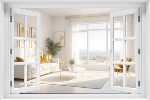 white and gold theme interior modern minimalism photo realism