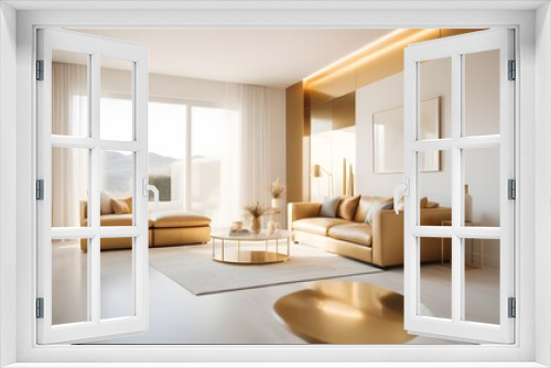 white and gold theme interior modern minimalism photo realism