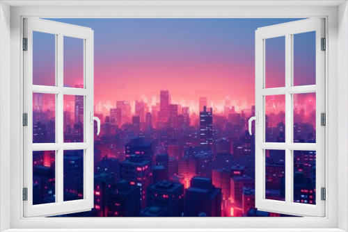 Night city flat design side view urban theme 3D render tetradic color scheme