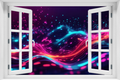 Neon color abstract futuristic particles wave background design