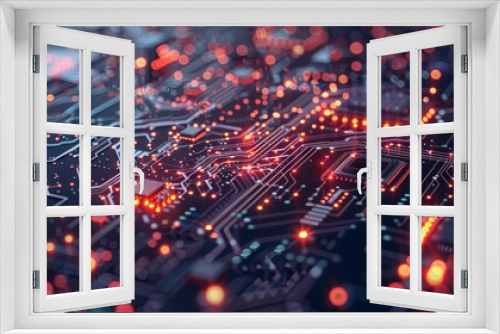 close up view of a circuit board with intricate patterns of electronic components