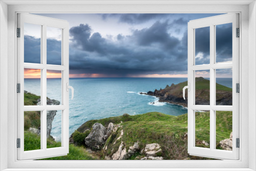 Fototapeta Naklejka Na Ścianę Okno 3D - Rain Clouds over the Cornish Coast