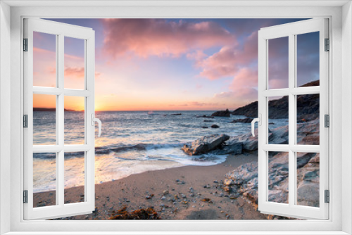 Fototapeta Naklejka Na Ścianę Okno 3D - Sunset at Newquay Beach