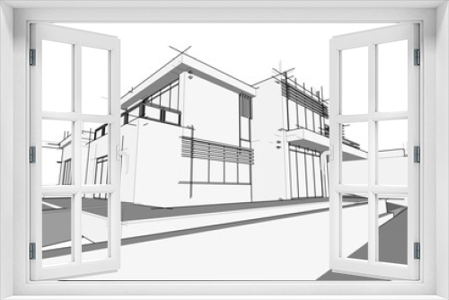 Fototapeta Naklejka Na Ścianę Okno 3D - house building sketch architectural 3d illustration