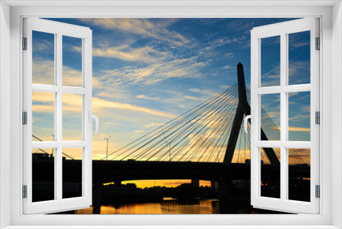 Fototapeta Naklejka Na Ścianę Okno 3D - Zakim Bunker Hill Memorial Bridge at sunset