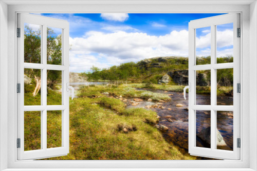 Fototapeta Naklejka Na Ścianę Okno 3D - Lakes in the Landscape just above Orvvosfossen Waterfall near Gargia Lodge in Alta, Finnmark, Norway