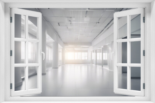 Empty white office hall with posters