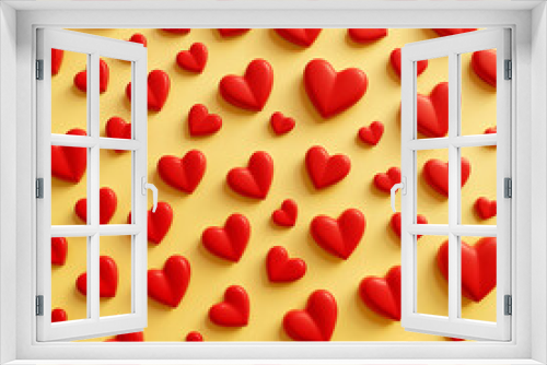 3D Red Hearts on Yellow background Love Sign 