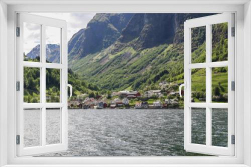 Fototapeta Naklejka Na Ścianę Okno 3D - Small village in the mountains of the fjord, Norway
