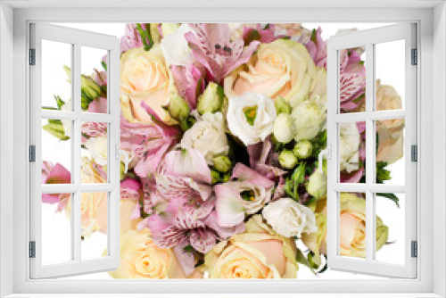 Fototapeta Naklejka Na Ścianę Okno 3D - Bridal bouquet of roses and alstroemeria isolated on white
