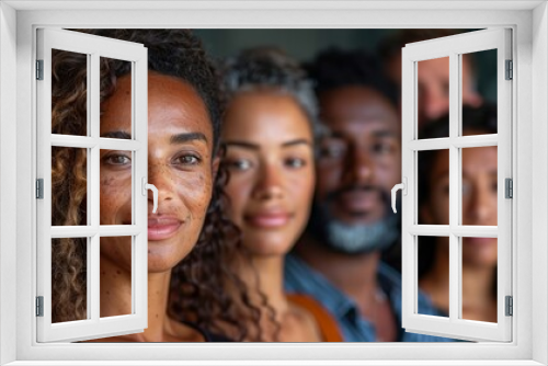 Diverse group of people with focus on a woman, representing multicultural inclusion