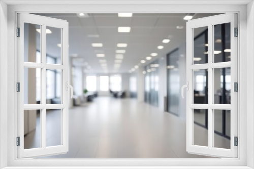 Modern office with desk and window. Blurred background. 