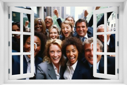 close up to Middle shot of a business team celebrating success.