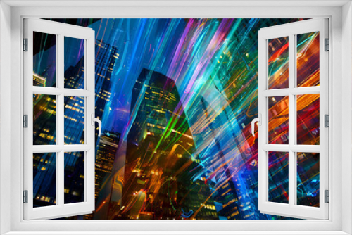 Futuristic city with bright lines of urban traffic with long exposure,City Lights: vibrant panorama of city lights transformed into abstract patterns, with a kaleidoscope of colors and a bustling urba