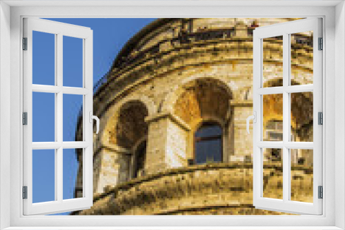 Ancient Galata Tower at sunset in Istanbul