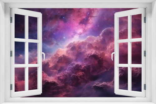 Stardust-infused pink and purple clouds against a backdrop of abstract starlight.