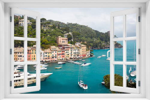 Fototapeta Naklejka Na Ścianę Okno 3D - Idyllic Portofino Harbor: Vibrant Seaside Town with Luxury Yachts, Italy