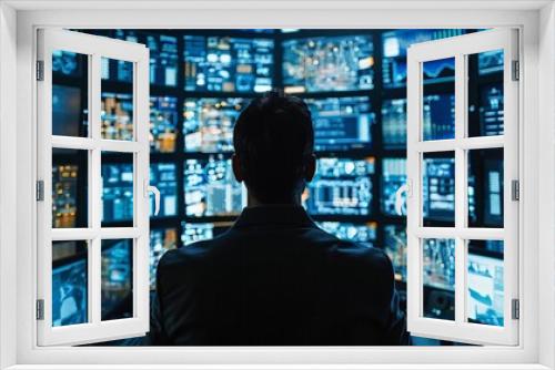 Cybersecurity Defense:a scene of a cybersecurity expert monitoring multiple screens filled with data, code,
