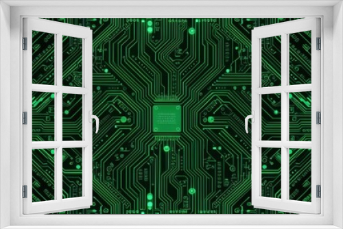 Seamless electronics circuit board background, motherboard pattern in green circuit line motherboard, closeup.