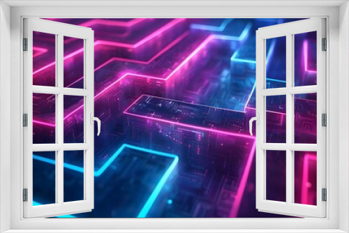A vibrant and dynamic maze background with neon lights, perfect for creating an immersive gaming experience.
